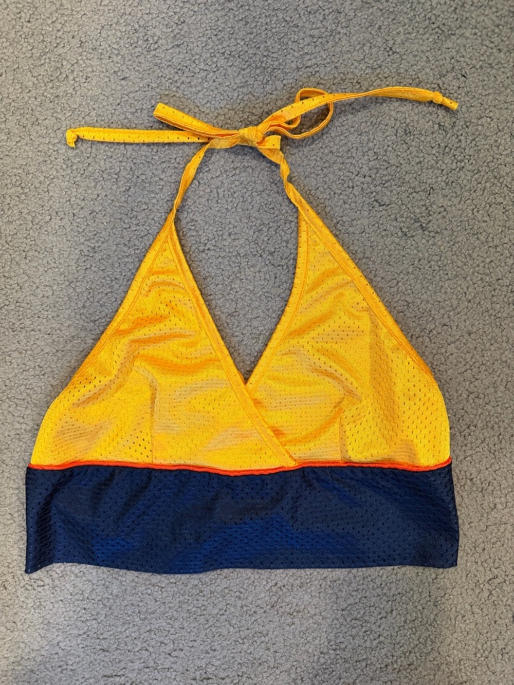 Sporty Mesh Yellow, Navy & Red Halter Tank Top - One Size